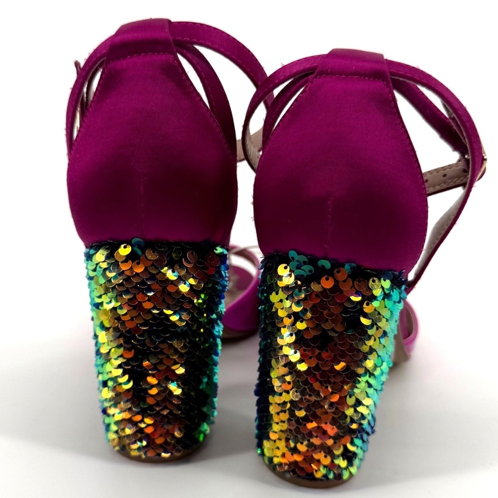 Betsey Johnson 9 Brandy Pink Patent Sequin Block Heel Sandals Party Glam Sparkle - Picture 5 of 7